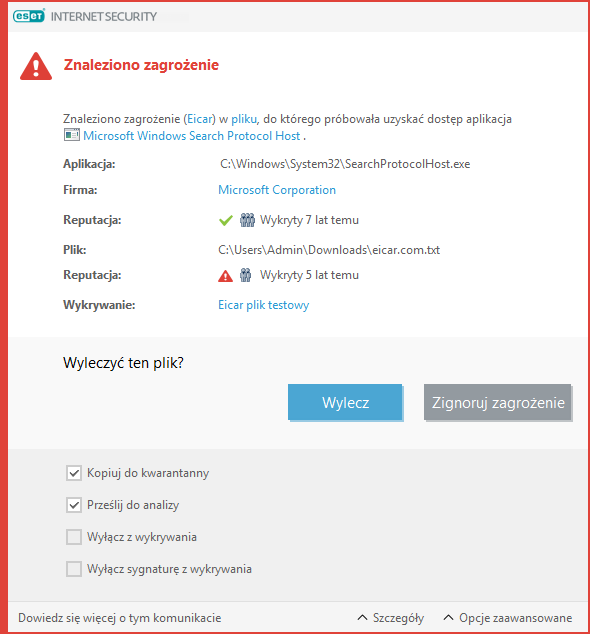 Znaleziono zagrożenie Znaleziono zagrożenie