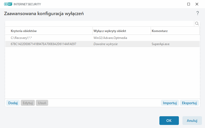 Zaawansowana konfiguracja wyłączeń Zaawansowana konfiguracja wyłączeń