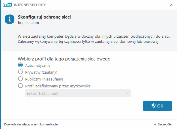 Wykryte połączenie sieciowe Wykryte połączenie sieciowe