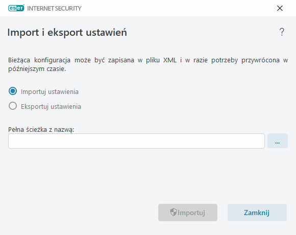 Import i eksport ustawień Import i eksport ustawień