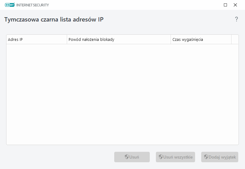 Czarna lista tymczasowa adresów IP Czarna lista tymczasowa adresów IP