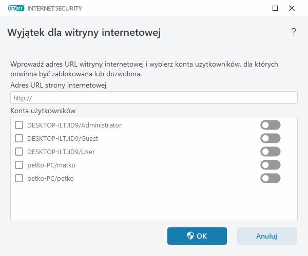 Wyjątek dla witryny internetowej Wyjątek dla witryny internetowej