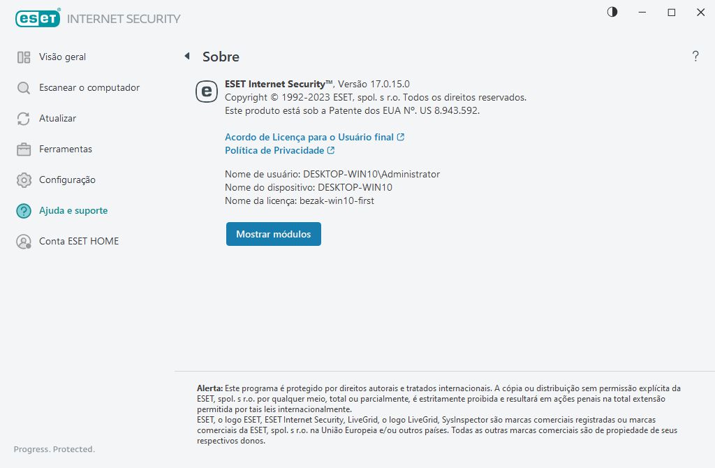 Detalhes sobre a versão instalada Detalhes sobre a versão instalada