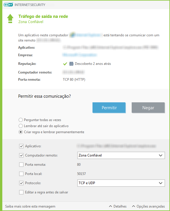 Tráfego de saída na rede