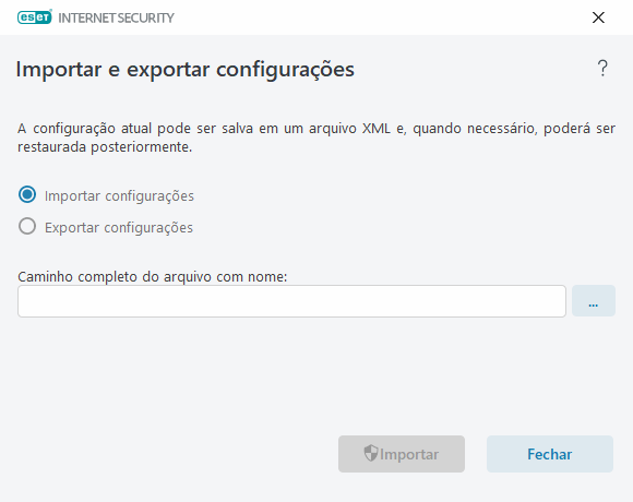 Importar e exportar configurações Importar e exportar configurações