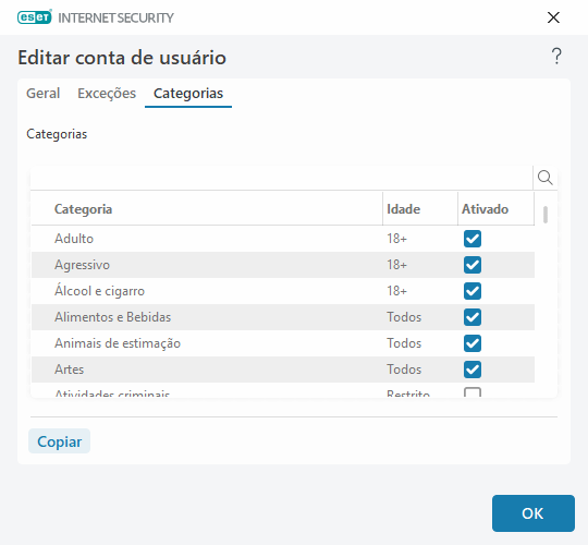 Editar conta de usuário Editar conta de usuário