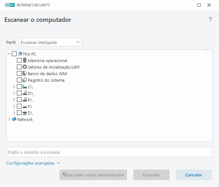 Escaneamento personalizado Escaneamento personalizado