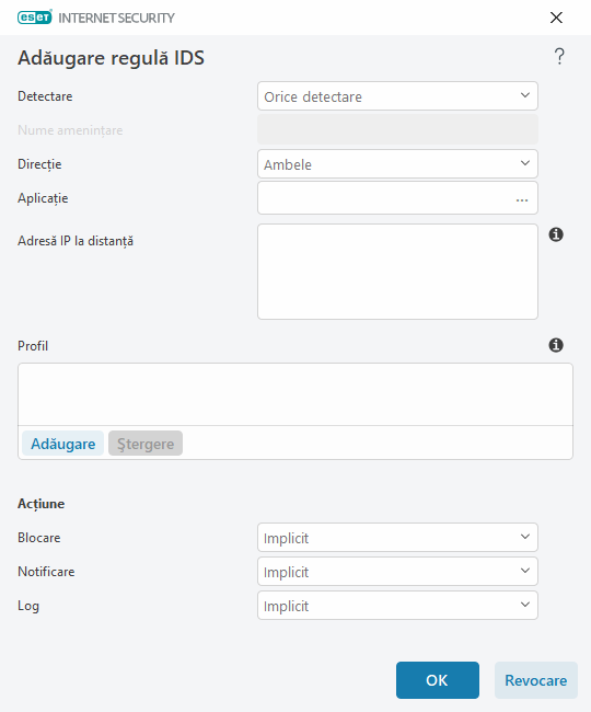 Adăugare regulă IDS Adăugare regulă IDS