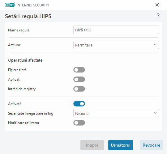 Setări regulă HIPS Setări regulă HIPS