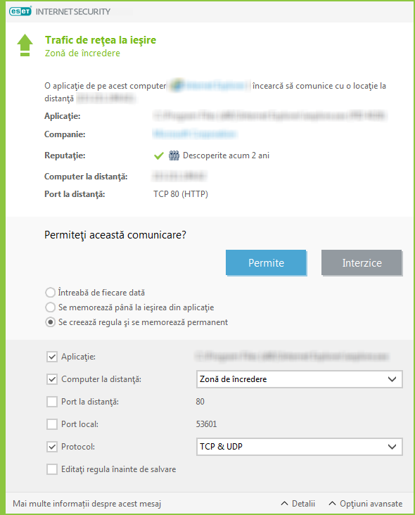 Trafic de reţea la ieşire Trafic de reţea la ieşire
