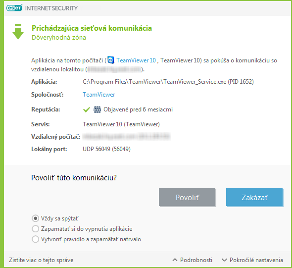 Prichádzajúca sieťová komunikácia Prichádzajúca sieťová komunikácia