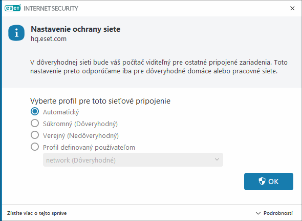 Zachytené sieťové pripojenie