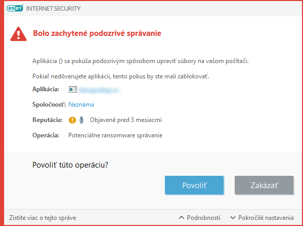 Bola zachytená potenciálna aktivita ransomvéru