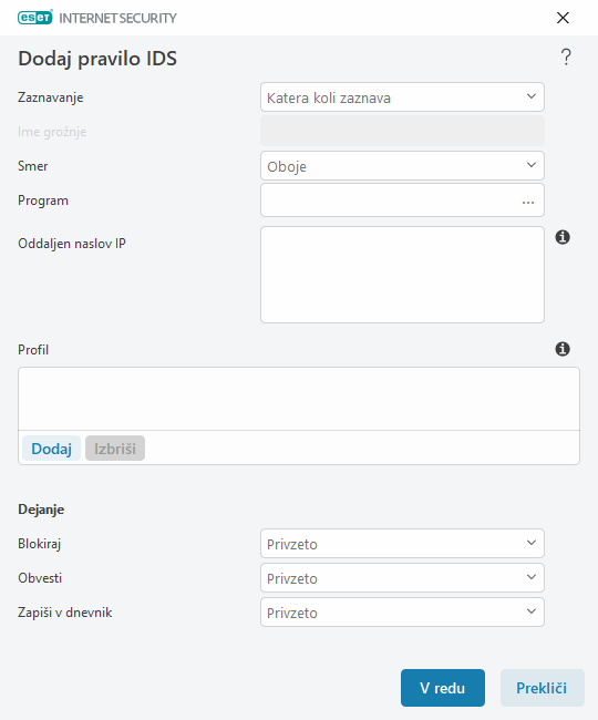 Dodaj pravilo IDS Dodaj pravilo IDS