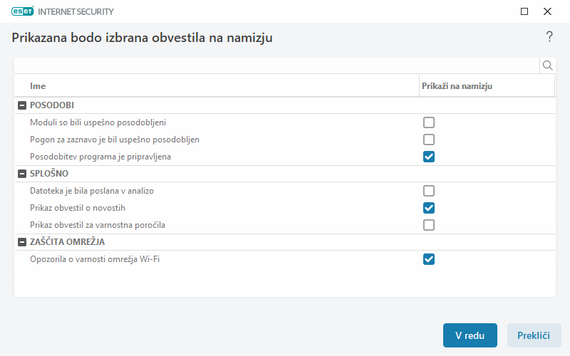 Obvestila na namizju Obvestila na namizju