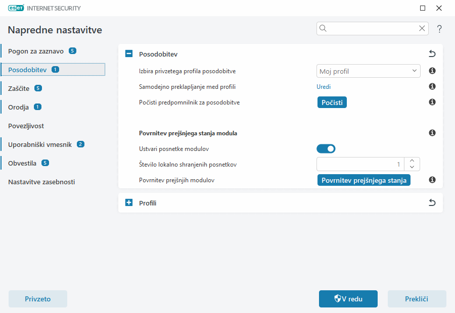 Module Povrnitev prejšnjega stanja Module Povrnitev prejšnjega stanja