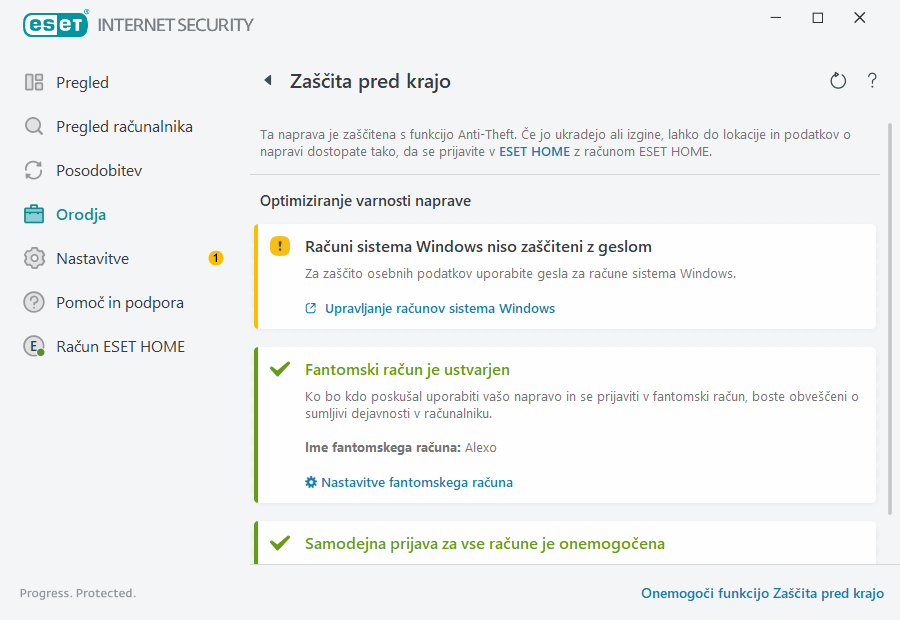 Zaščita pred krajo Zaščita pred krajo