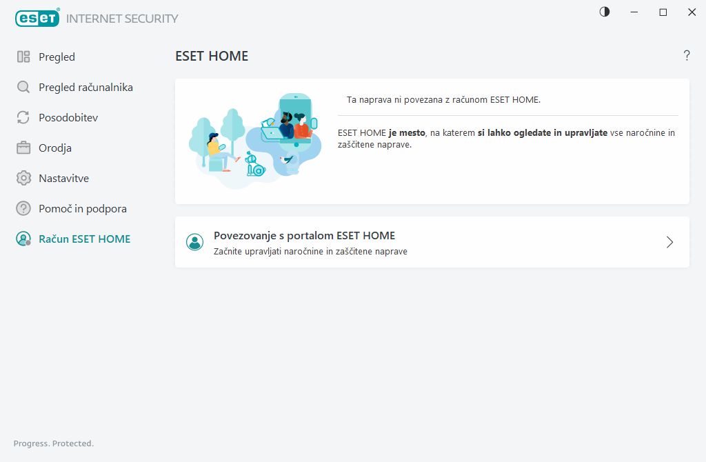 Stanje povezave z računom ESET HOME