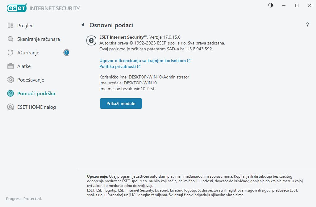 Detalji o instaliranoj verziji Detalji o instaliranoj verziji