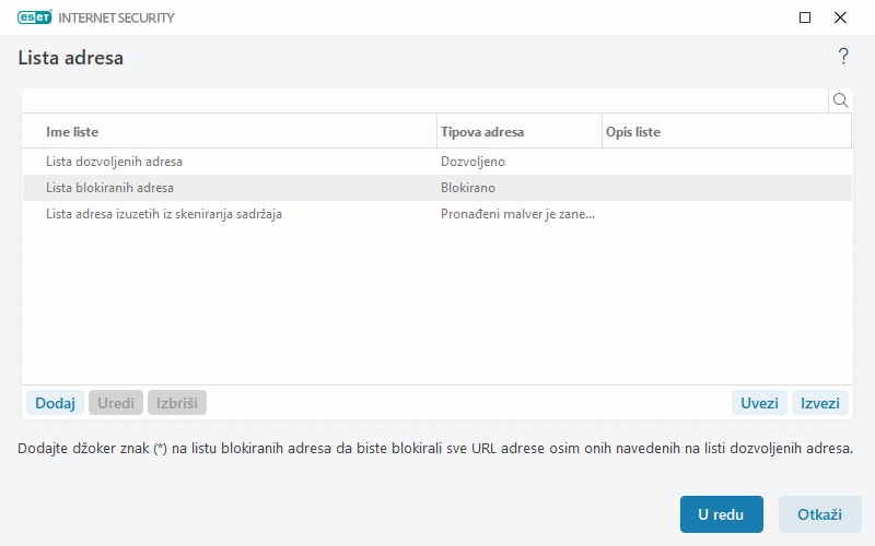 Lista adresa Lista adresa