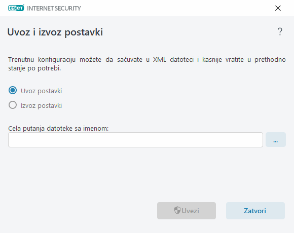 Uvoz i izvoz postavki Uvoz i izvoz postavki