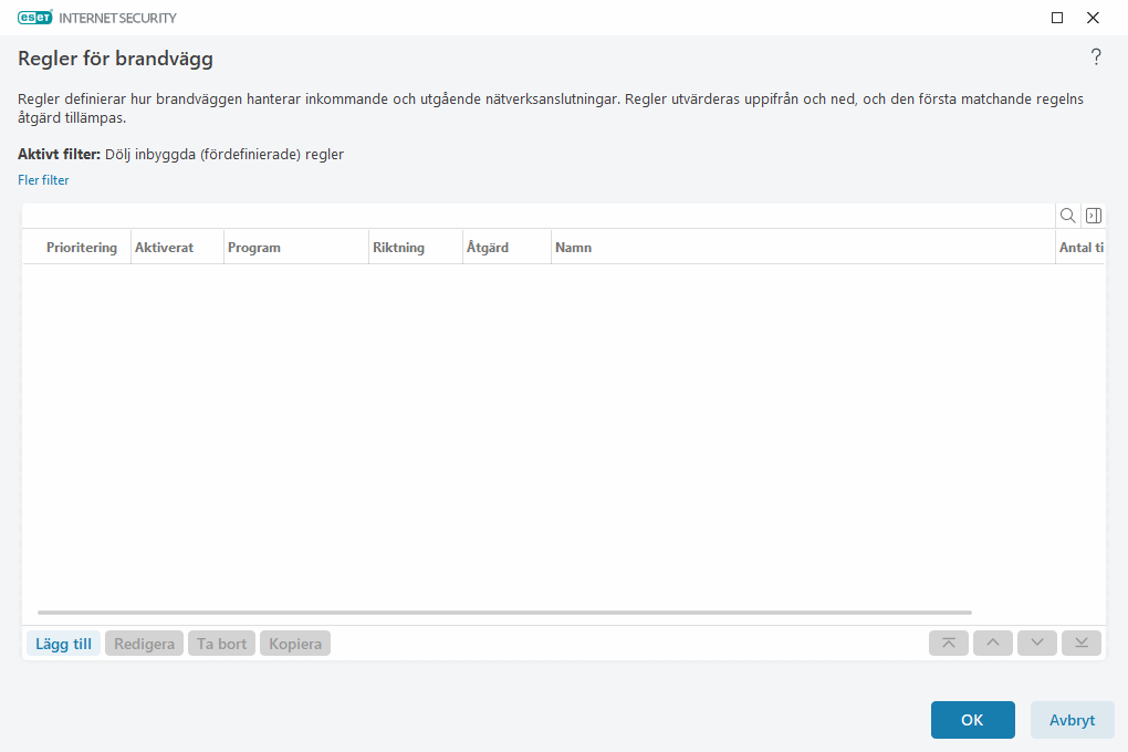 Regler för brandvägg