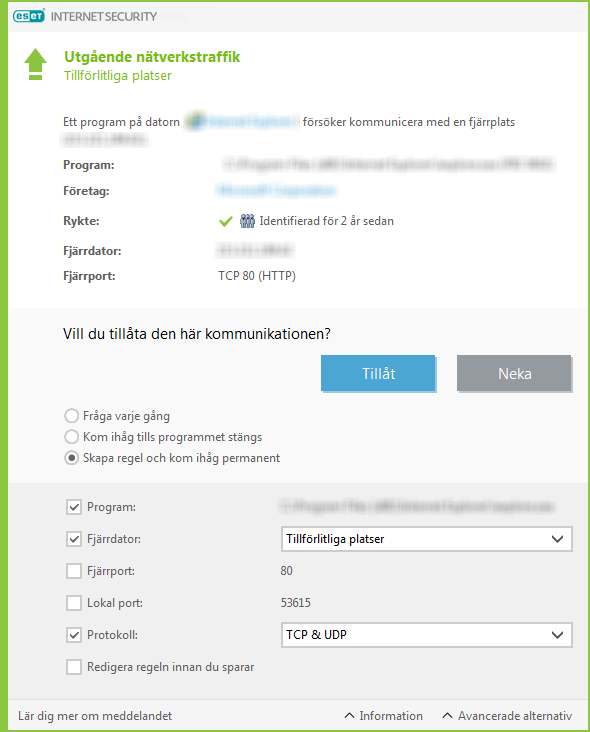 Utgående nätverkstraffik