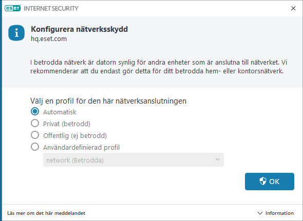 Konfigurera nätverksskydd