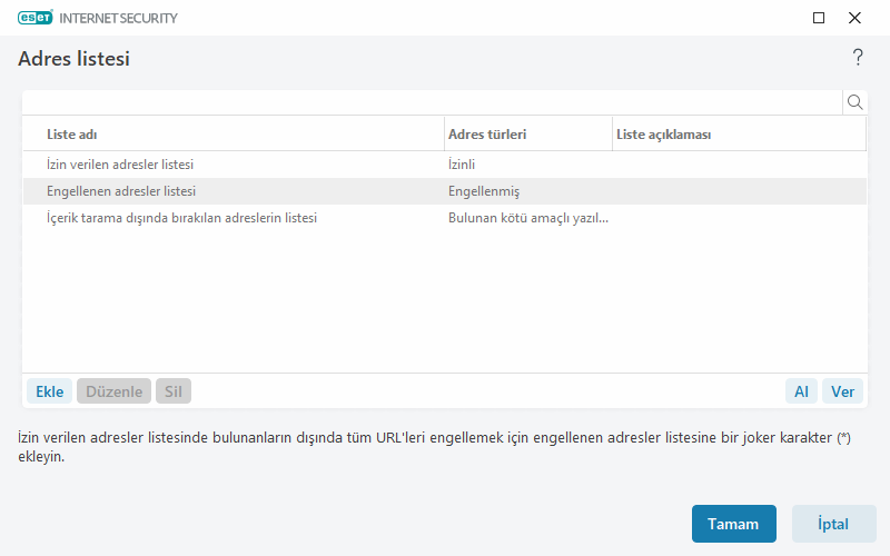 Adres listesi Adres listesi