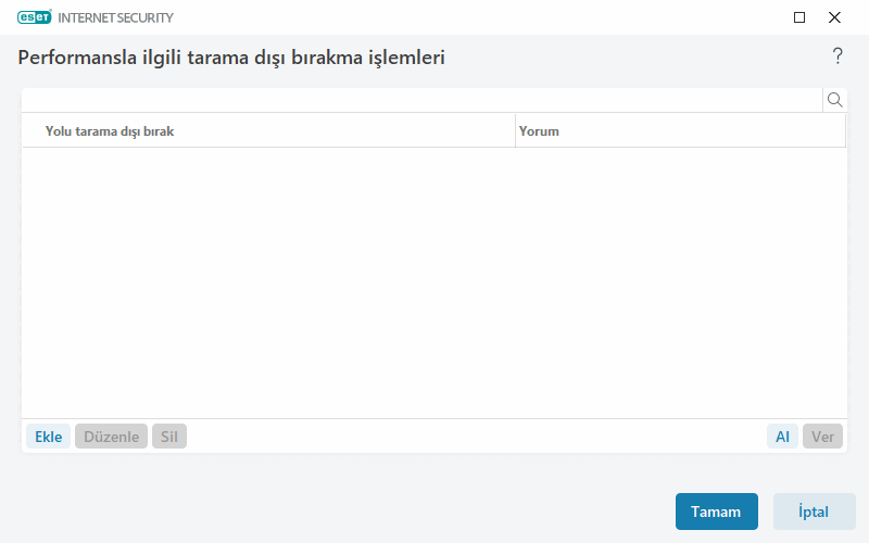 Performansla ilgili tarama dışı bırakma işlemleri Performansla ilgili tarama dışı bırakma işlemleri