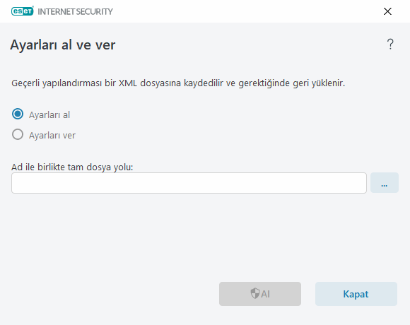 Ayarları al ve ver Ayarları al ve ver