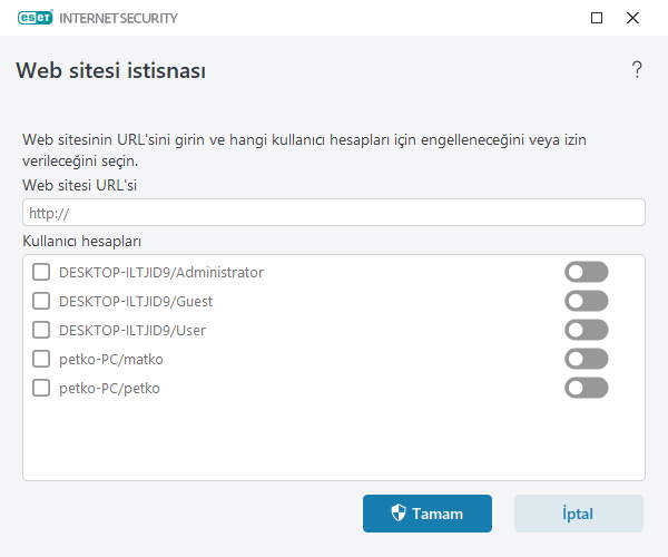 Web sitesi istisnası Web sitesi istisnası
