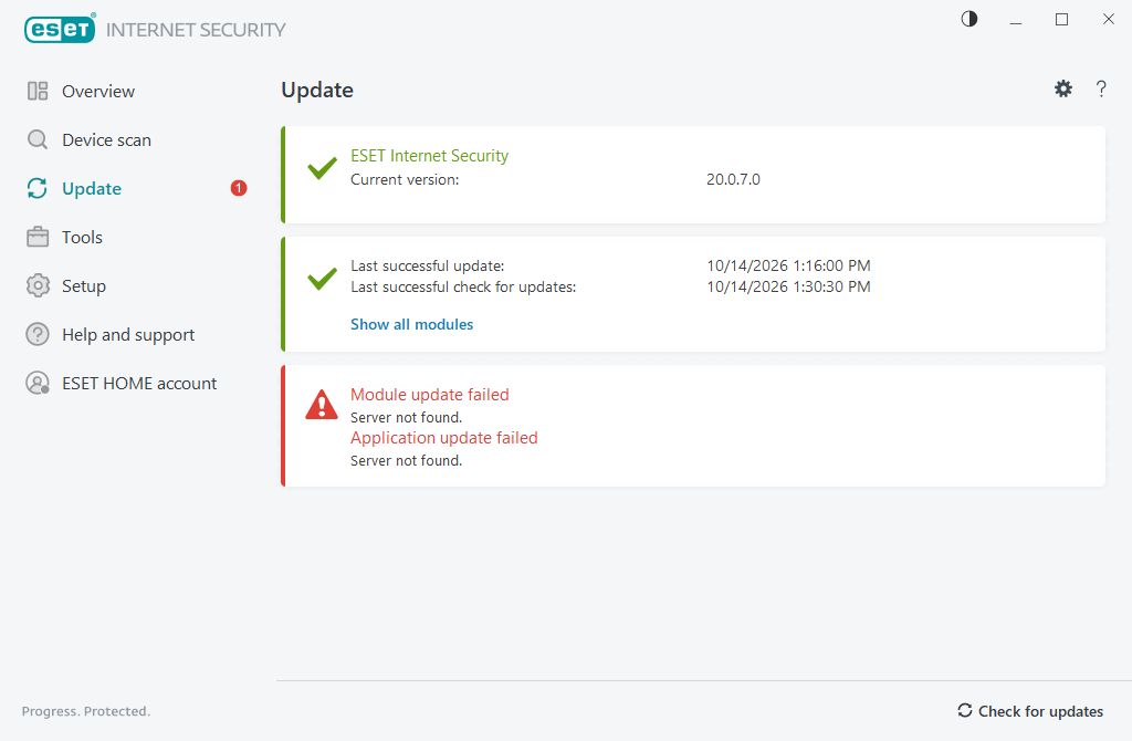 Modules update failed Modules update failed