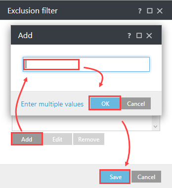 إضافة استبعادات إضافة استبعادات
