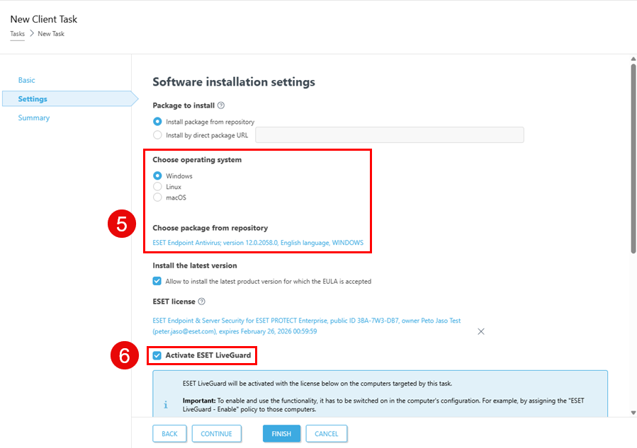 Client task settings