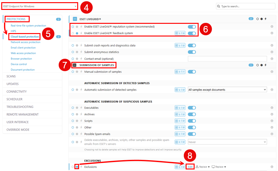 Modifier les exclusions…