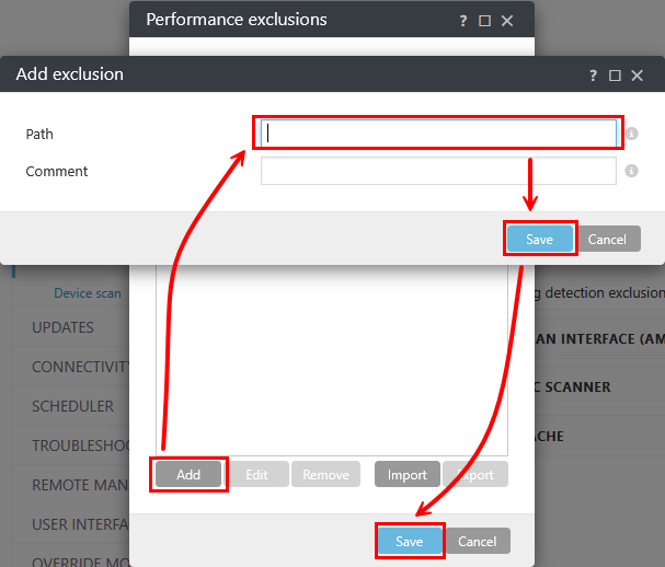 Dodaj wykluczenia dotyczące wydajności.