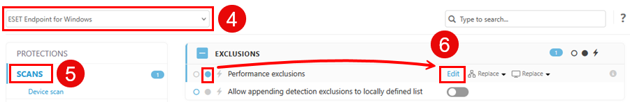 Editar exclusões de desempenho.