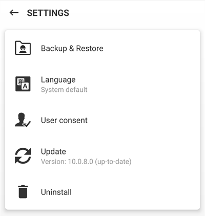 Settings menu