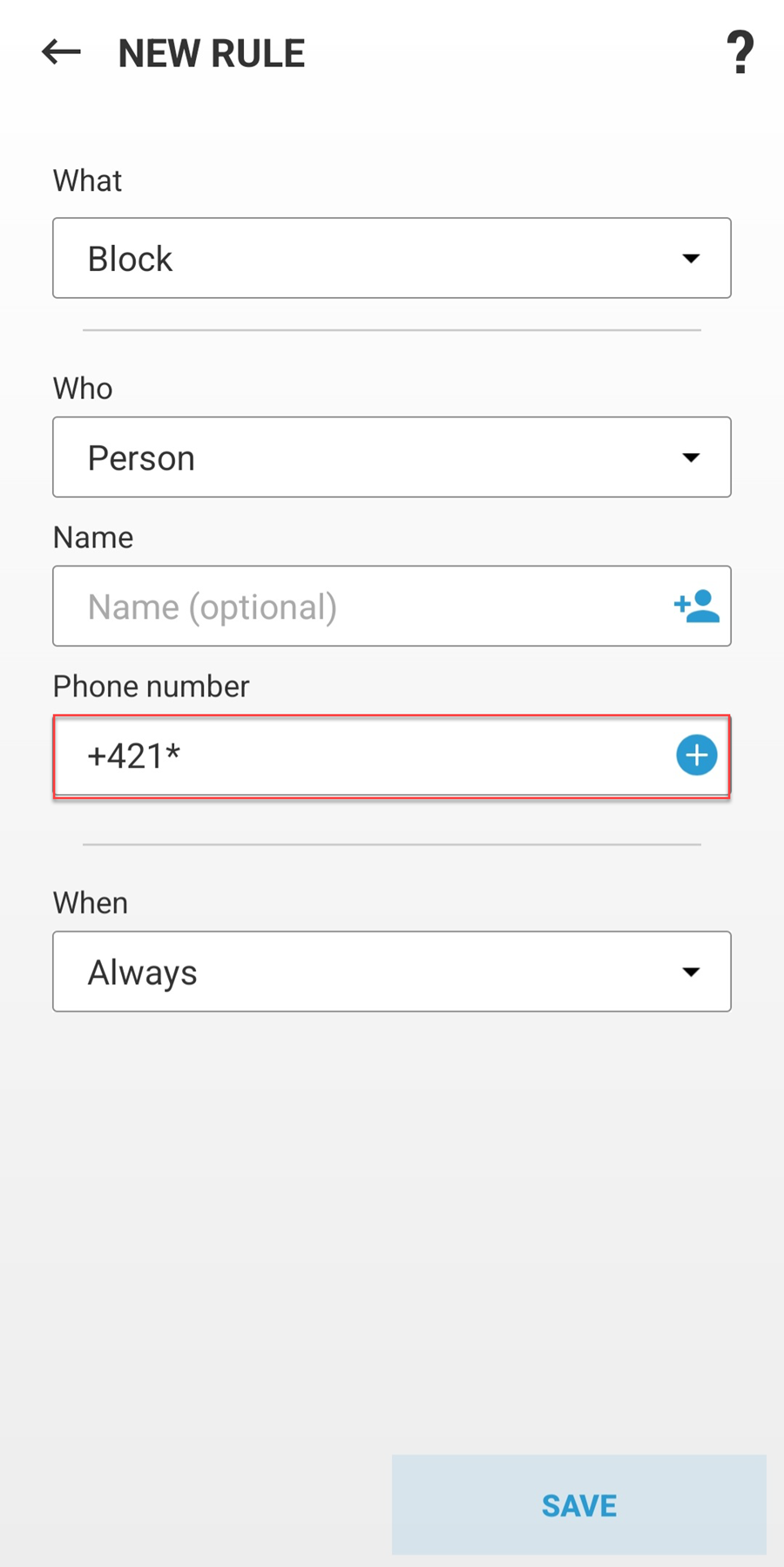 Fields for creating a new rule Fields for creating a new rule