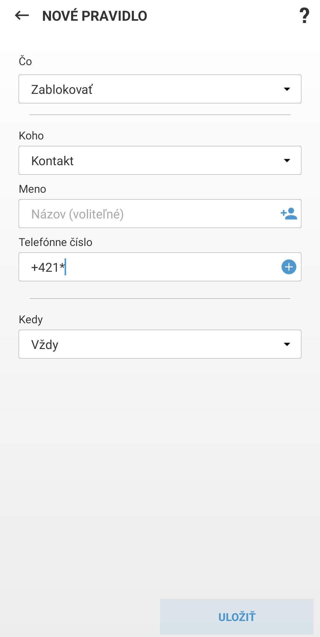 Polia na vytvorenie nového pravidla Polia na vytvorenie nového pravidla