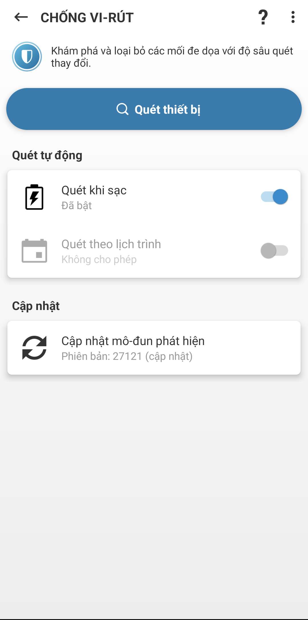 Tùy chọn quét chống vi rút Tùy chọn quét chống vi rút