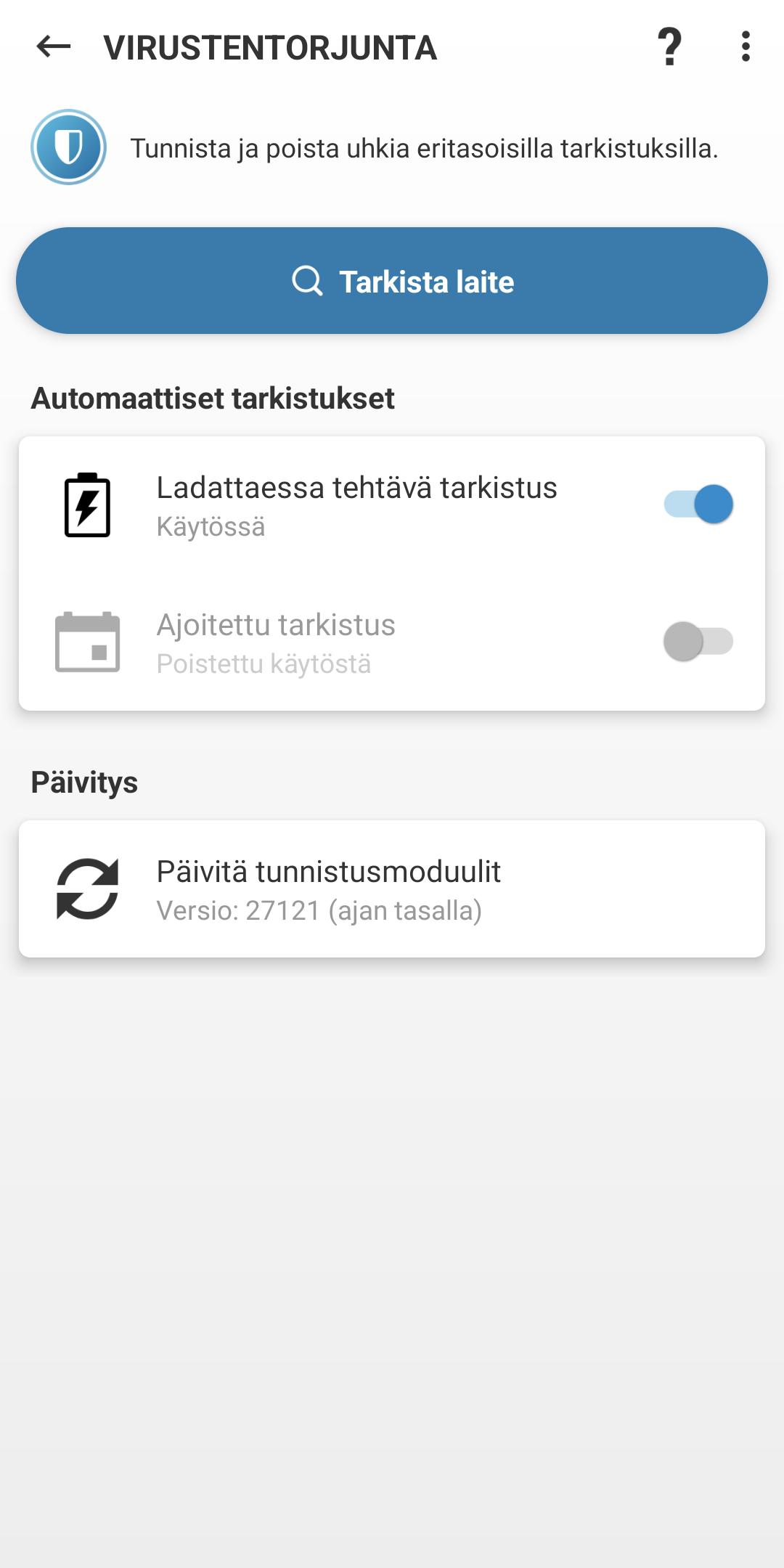 Virustentorjunnan tarkistusasetukset