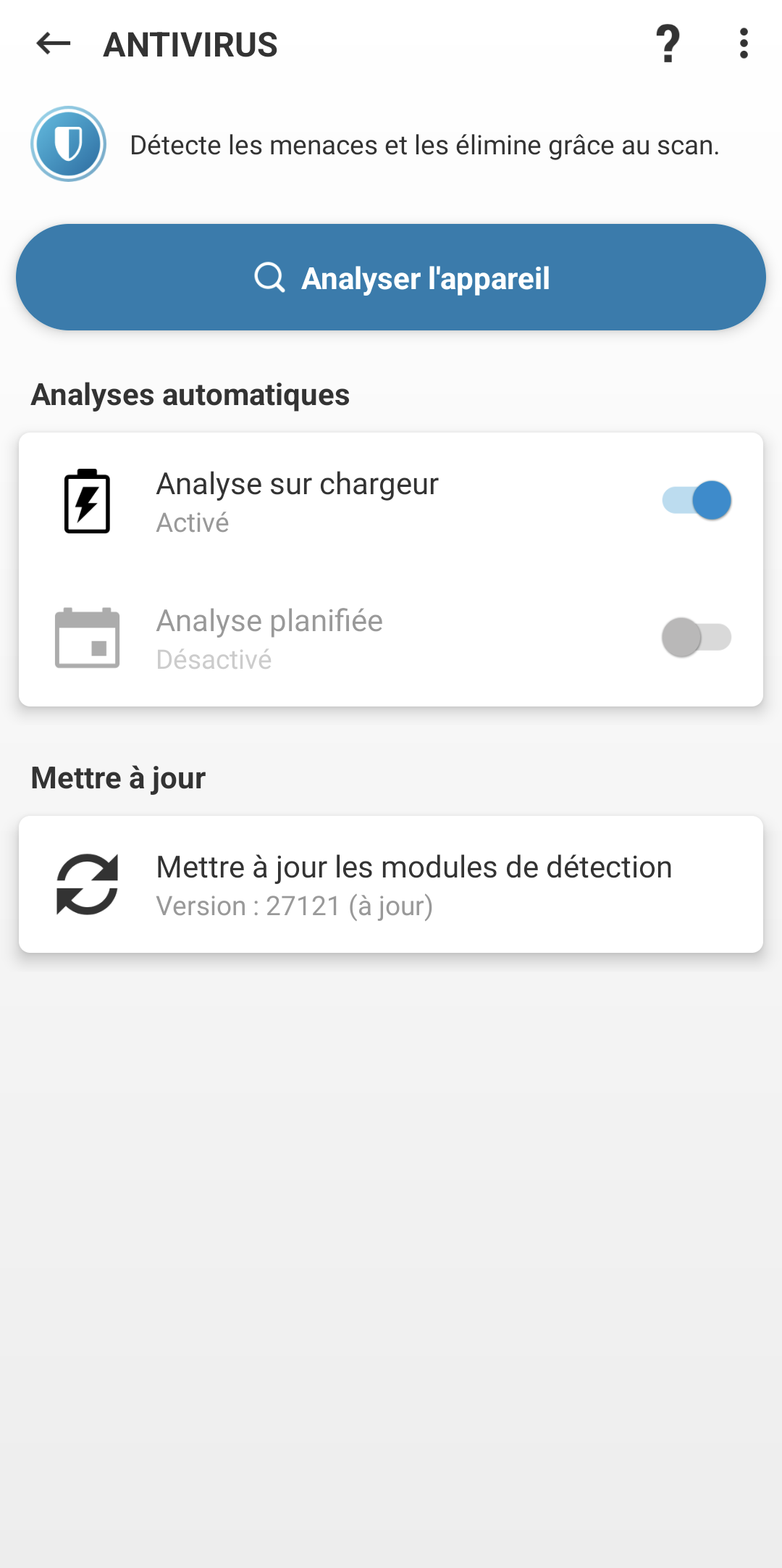 Options d'analyse antivirus