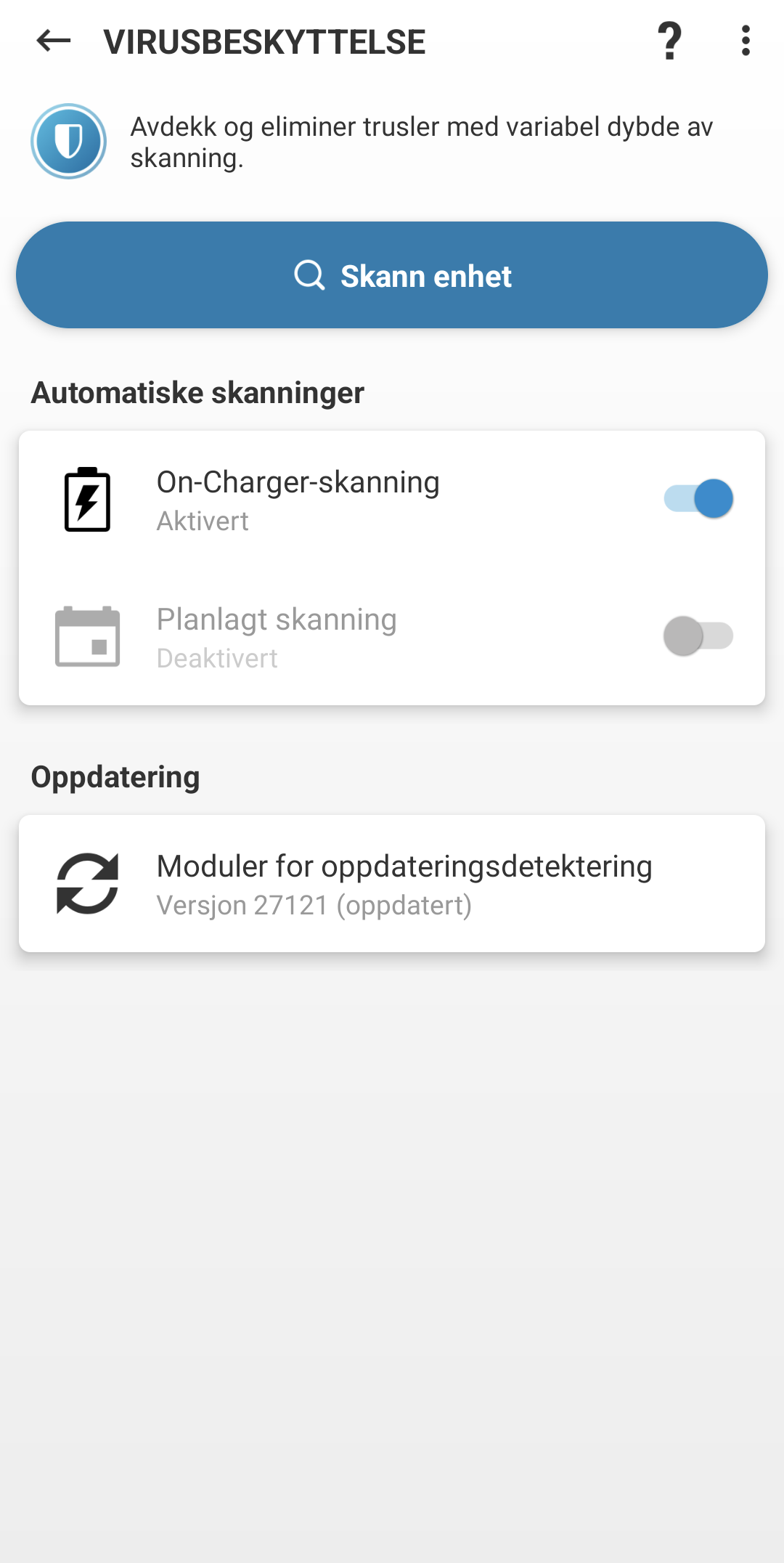 Skanningsalternativer for virusbeskyttelse Skanningsalternativer for virusbeskyttelse