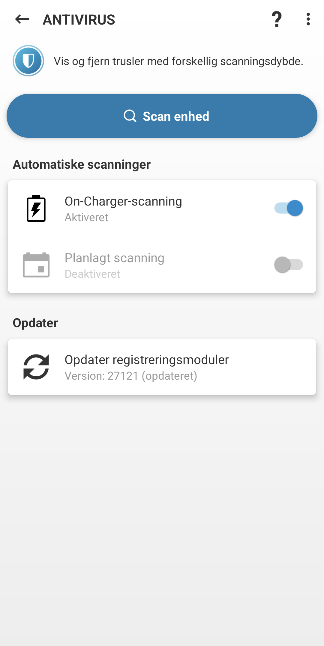Indstillinger for antivirusscanning Indstillinger for antivirusscanning