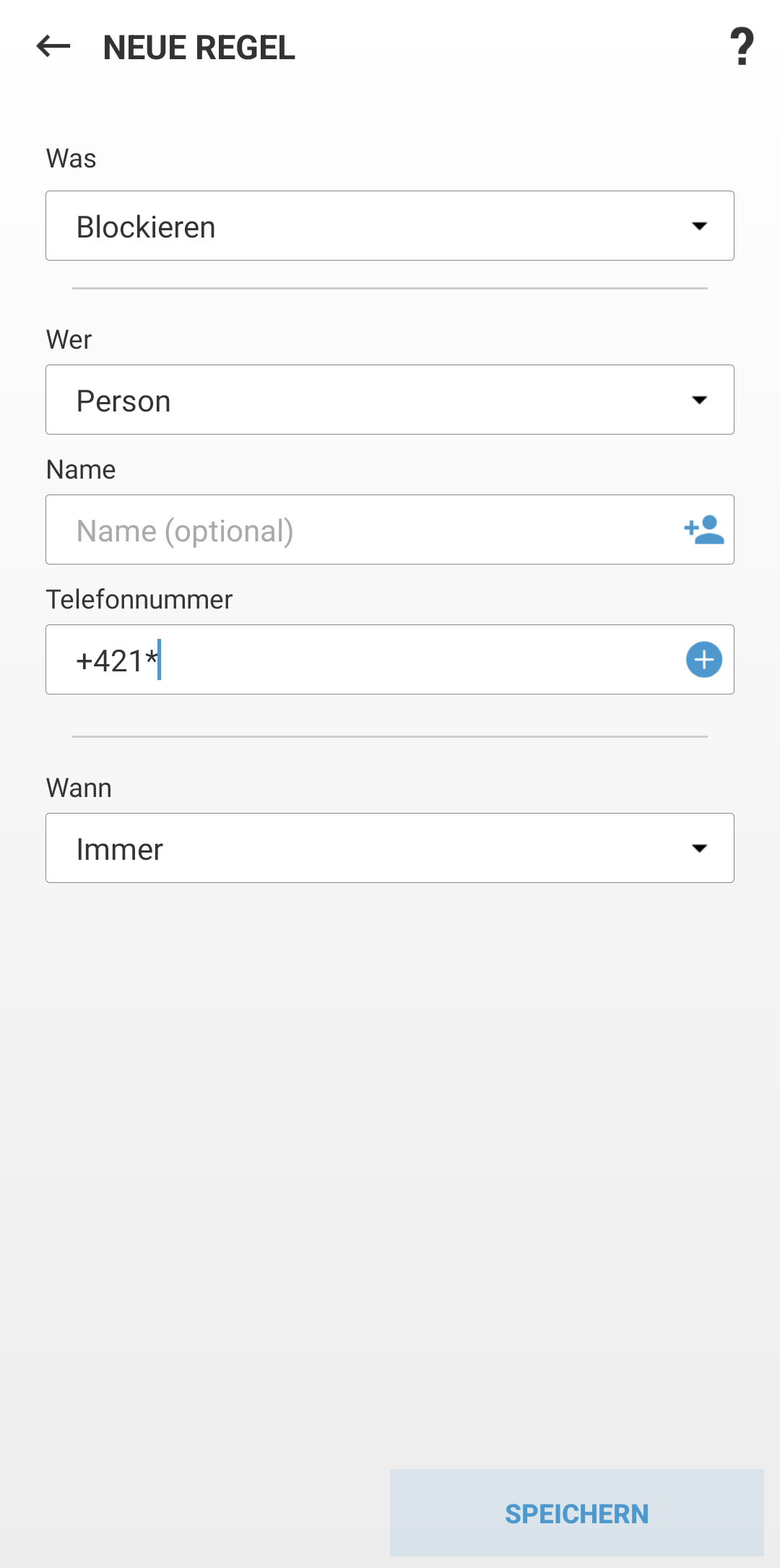 Felder zum Erstellen einer neuen Regel Felder zum Erstellen einer neuen Regel