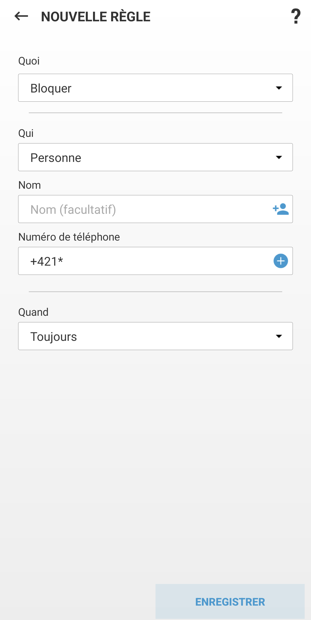 Champs de création d'une règle Champs de création d'une règle