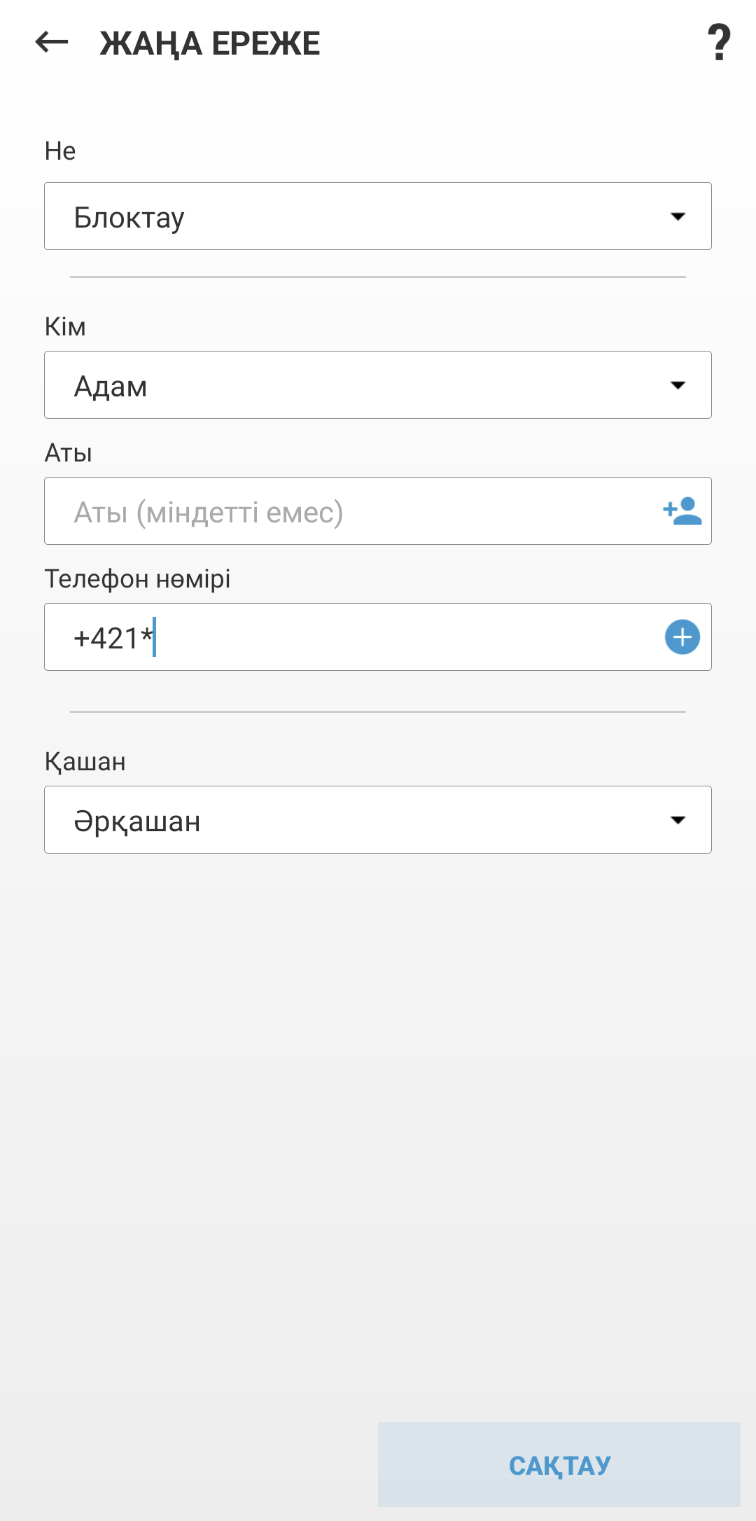 Жаңа ереже жасауға арналған өрістер Жаңа ереже жасауға арналған өрістер