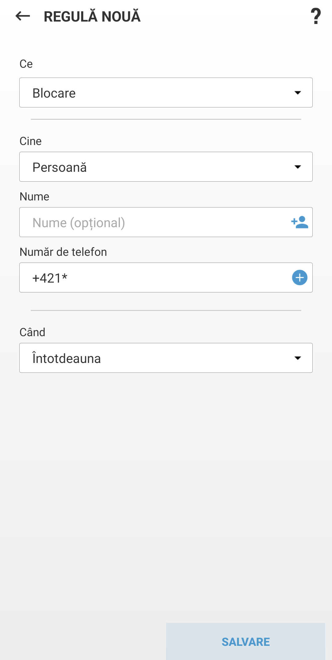 Câmpuri pentru crearea unei reguli noi Câmpuri pentru crearea unei reguli noi